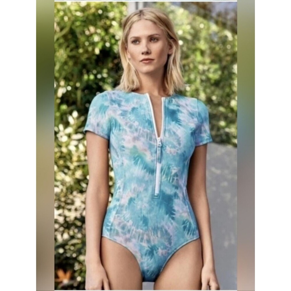 NWT Johnny Was Turquoise Neoprene One piece Swimsuit Sz M